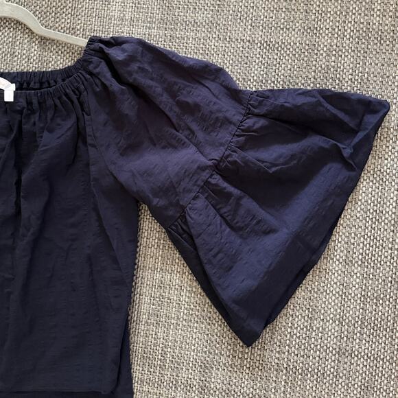 SEE CHLOE Oversize Crop Boxy Bell Sleeve Seersucker Crew on/off Shoulder Top 2 - Picture 5 of 8